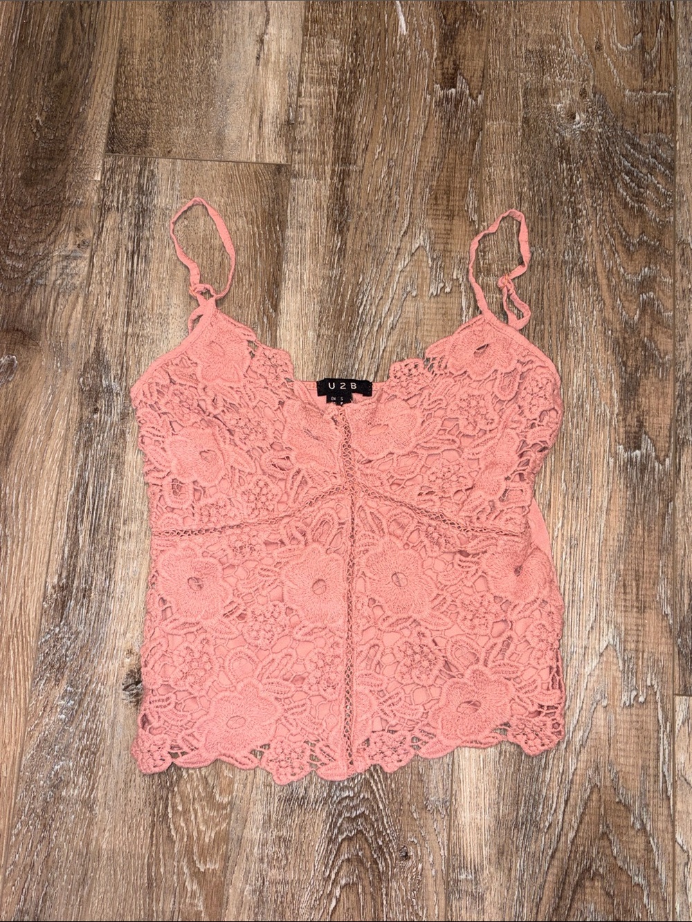 U2B Coral Lace Tank with Delicate Floral Detail
